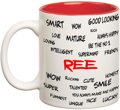 

Huppme Good Personality Ree Inner Red Ceramic Mug(350 ml), Red;white