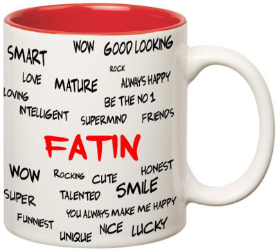 

Huppme Good Personality Fatin Inner Red Ceramic Mug(350 ml), Red;white