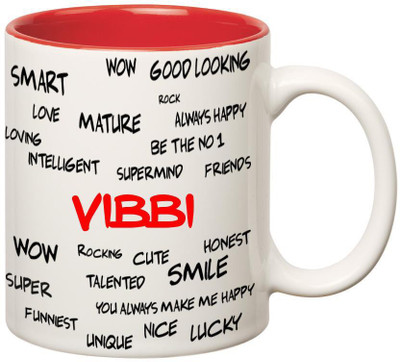 

Huppme Good Personality Vibbi Inner Red Ceramic Mug(350 ml), Red;white