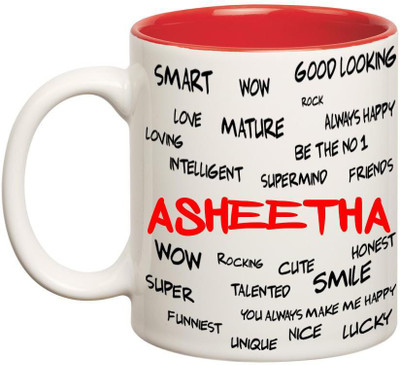 

Huppme Good Personality Asheetha Inner Red Ceramic Mug(350 ml), Red;white