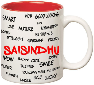 

Huppme Good Personality Saisindhu Inner Red Ceramic Mug(350 ml), Red;white