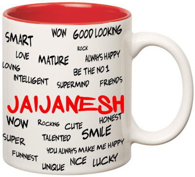 

Huppme Good Personality Jaijanesh Inner Red Ceramic Mug(350 ml), Red;white