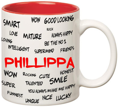 

Huppme Good Personality Phillippa Inner Red Ceramic Mug(350 ml), Red;white
