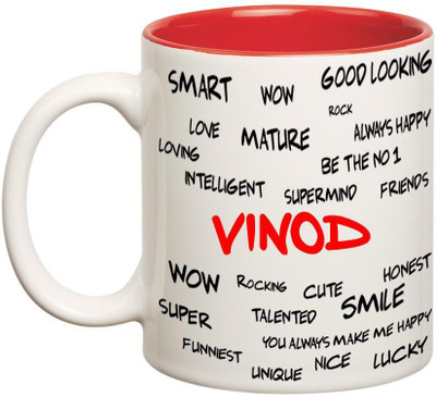 

Huppme Good Personality Vinod Inner Red Ceramic Mug(350 ml), Red;white