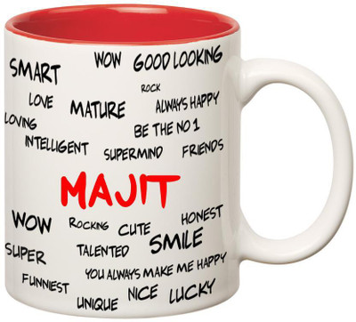 

Huppme Good Personality Majit Inner Red Ceramic Mug(350 ml), Red;white