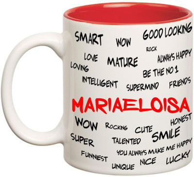 Chanakya Good Personality Mariaeloisa Inner Red Cofffee Name Ceramic Mug(350 ml), Red;white