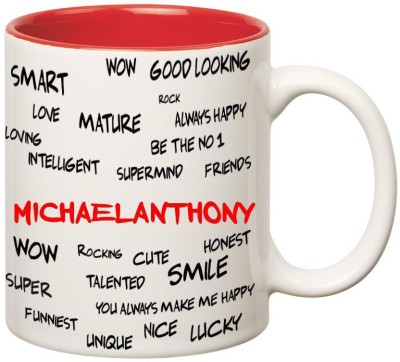 

Huppme Good Personality Michaelanthony Inner Red Ceramic Mug(350 ml), Red;white