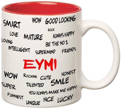 

Huppme Good Personality Eymi Inner Red Ceramic Mug(350 ml), Red;white
