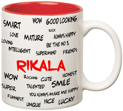 

Huppme Good Personality Rikala Inner Red Ceramic Mug(350 ml), Red;white