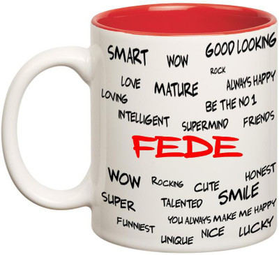 

Huppme Good Personality Fede Inner Red Ceramic Mug(350 ml), Red;white
