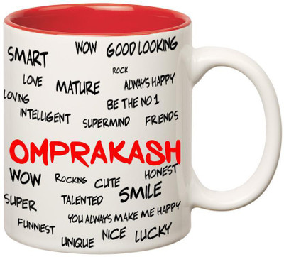 

Huppme Good Personality Omprakash Inner Red Ceramic Mug(350 ml), Red;white
