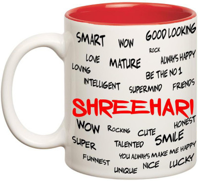 

Chanakya Good Personality Shreehari Inner Red Cofffee Name Ceramic Mug(350 ml), Red;white