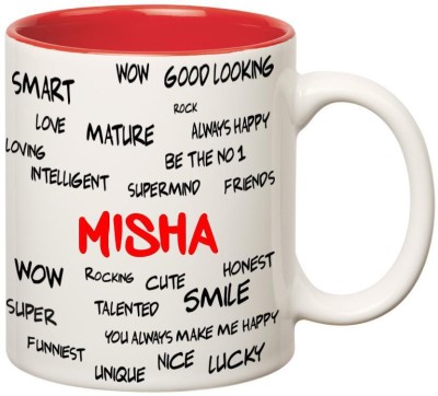 

Huppme Good Personality Misha Inner Red Ceramic Mug(350 ml), Red;white