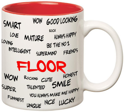 

Huppme Good Personality Floor Inner Red Ceramic Mug(350 ml), Red;white