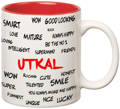 

Huppme Good Personality Utkal Inner Red Ceramic Mug(350 ml), Red;white
