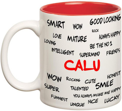

Huppme Good Personality Calu Inner Red Ceramic Mug(350 ml), Red;white