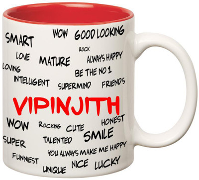 

Huppme Good Personality Vipinjith Inner Red Ceramic Mug(350 ml), Red;white