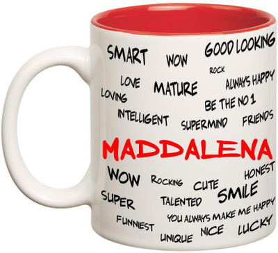 

Huppme Good Personality Maddalena Inner Red Ceramic Mug(350 ml), Red;white