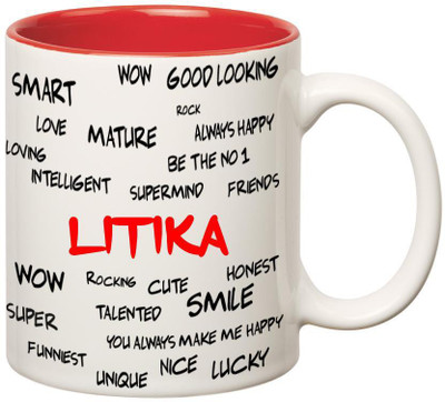 

Huppme Good Personality Litika Inner Red Ceramic Mug(350 ml), Red;white