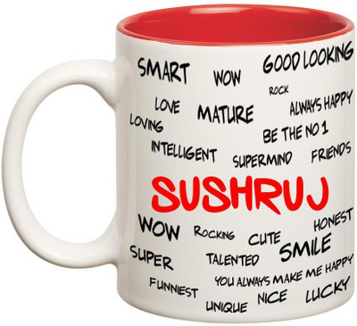 

Huppme Good Personality Sushruj Inner Red Ceramic Mug(350 ml), Red;white