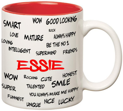 

Huppme Good Personality Essie Inner Red Ceramic Mug(350 ml), Red;white