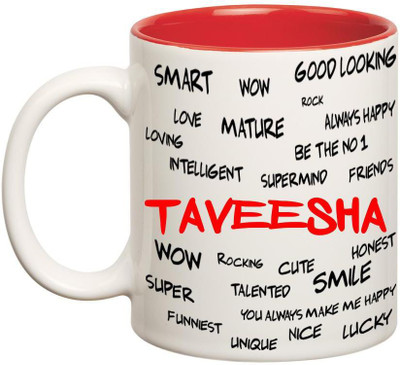 

Huppme Good Personality Taveesha Inner Red Ceramic Mug(350 ml), Red;white