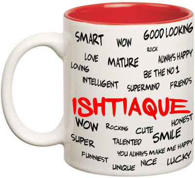 

Huppme Good Personality Ishtiaque Inner Red Ceramic Mug(350 ml), Red;white