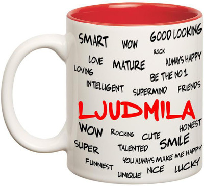 

Chanakya Good Personality Ljudmila Inner Red Cofffee Name Ceramic Mug(350 ml), Red;white