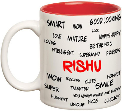 

Huppme Good Personality Rishu Inner Red Ceramic Mug(350 ml), Red;white