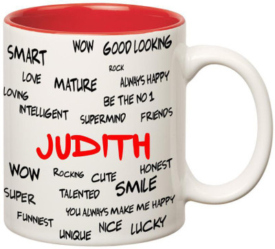 

Huppme Good Personality Judith Inner Red Ceramic Mug(350 ml), Red;white