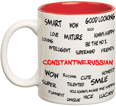

Chanakya Good Personality Constantinerussian Inner Red Cofffee Name Ceramic Mug(350 ml), Red;white