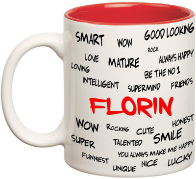 

Huppme Good Personality Florin Inner Red Ceramic Mug(350 ml), Red;white