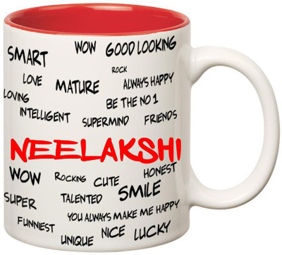

Huppme Good Personality Neelakshi Inner Red Ceramic Mug(350 ml), Red;white