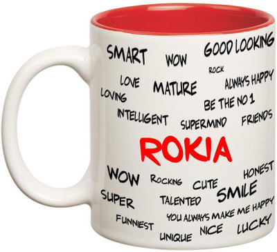 

Huppme Good Personality Rokia Inner Red Ceramic Mug(350 ml), Red;white