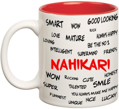 

Huppme Good Personality Nahikari Inner Red Ceramic Mug(350 ml), Red;white