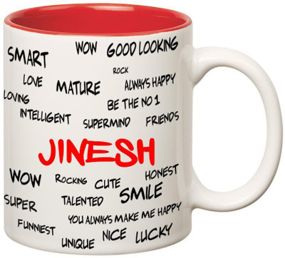 

Huppme Good Personality Jinesh Inner Red Ceramic Mug(350 ml), Red;white
