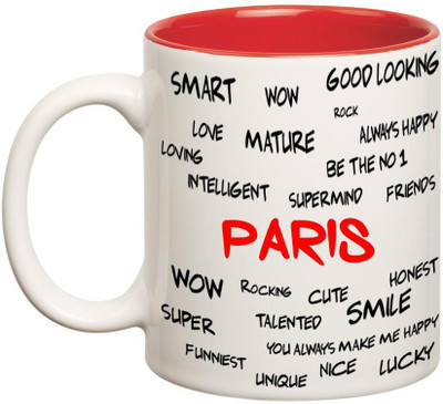 

Huppme Good Personality Paris Inner Red Ceramic Mug(350 ml), Red;white