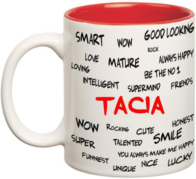 

Huppme Good Personality Tacia Inner Red Ceramic Mug(350 ml), Red;white