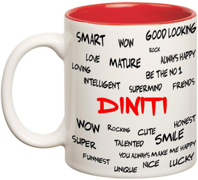 

Huppme Good Personality Diniti Inner Red Ceramic Mug(350 ml), Red;white