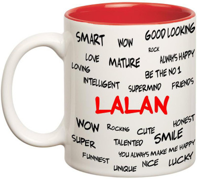 Huppme Good Personality Lalan Inner Red Ceramic Mug(350 ml), Red;white