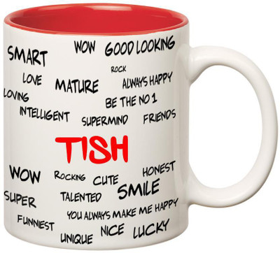 Huppme Good Personality Tish Inner Red Ceramic Mug(350 ml), Red;white