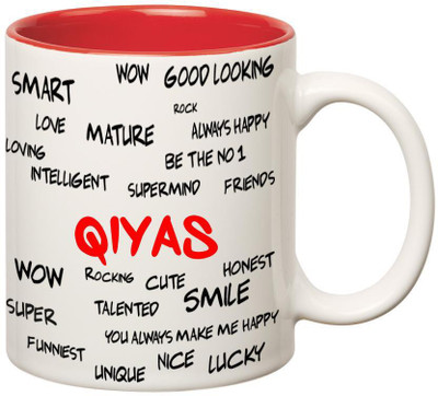 

Huppme Good Personality Qiyas Inner Red Ceramic Mug(350 ml), Red;white