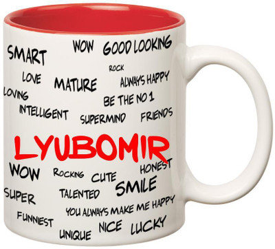 

Huppme Good Personality Lyubomir Inner Red Ceramic Mug(350 ml), Red;white