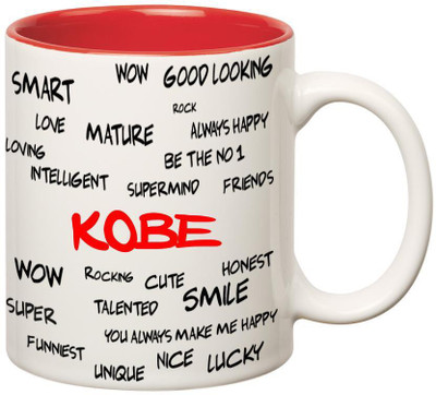 Huppme Good Personality Kobe Inner Red Ceramic Mug(350 ml), Red;white