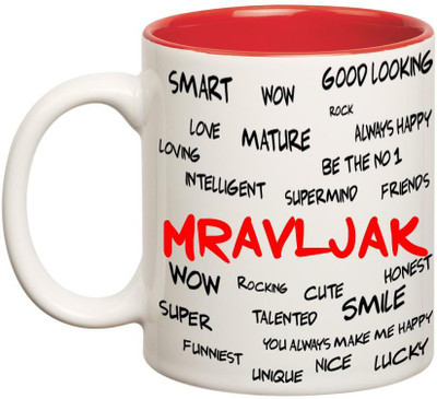

Huppme Good Personality Mravljak Inner Red Ceramic Mug(350 ml), Red;white