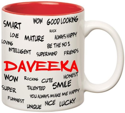 

Huppme Good Personality Daveeka Inner Red Ceramic Mug(350 ml), Red;white