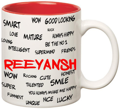 

Huppme Good Personality Reeyansh Inner Red Ceramic Mug(350 ml), Red;white