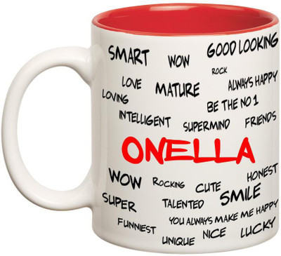 

Huppme Good Personality Onella Inner Red Ceramic Mug(350 ml), Red;white