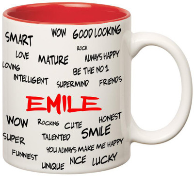 

Huppme Good Personality Emile Inner Red Ceramic Mug(350 ml), Red;white