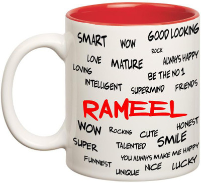 

Huppme Good Personality Rameel Inner Red Ceramic Mug(350 ml), Red;white